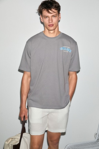 Grımelange Farıd Erkek %100 Organik Pamuklu Baskı Detaylı Yuvarlak Yaka Regular Fit Gri T-shirt