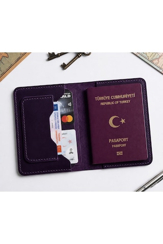 Parla Leather Pasaport Cüzdanı Kılıfı Kişiye Özel V3 Hakiki Gerçek Deri Kılıf Kadın Erkek Mor