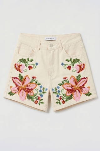 Itsbasic Kadın Ekru 7s6-69 Mom Fit Yüksek Bel Çiçek Nakışlı Özel Tasarım Denim Şort Itsbasic Kadın Ekru 7s6-69 Mom Fit Yüksek Bel Çiçek Nakışlı Özel Tasarım Denim Şort