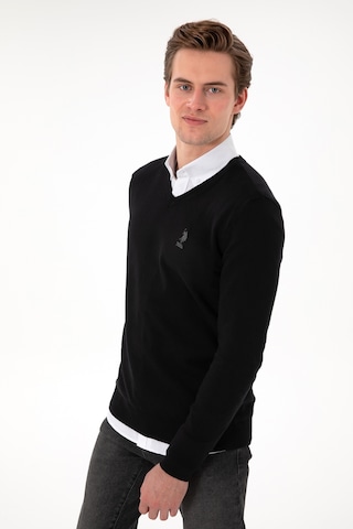U.S. Polo Assn. Erkek Slim Fit V Yaka Siyah Basic Kazak 50288881-VR046
