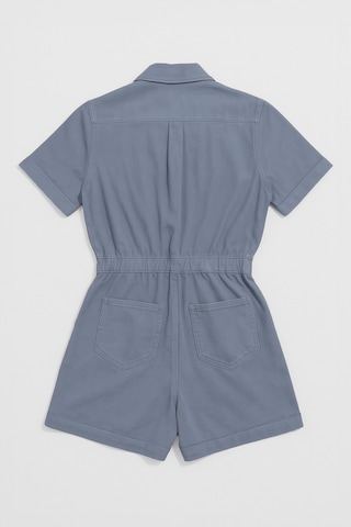 Kadın Kısa Kollu Fermuarlı Beli Lastikli Jean Tulum Şort mavi