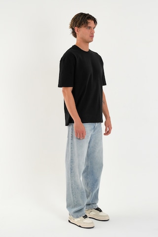 Blank Unisex Oversize Geniş Kesim Tişört %100 Pamuk Kalın Dokulu Bisiklet Yaka T-shirt Siyah