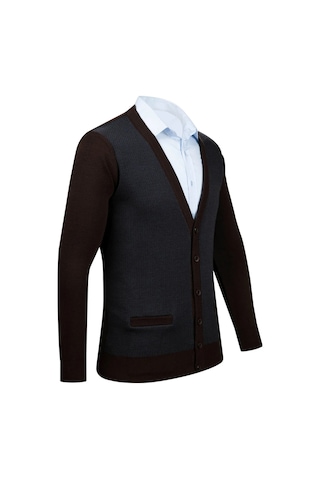 Çizgi Triko Erkek Büyük Beden Desenli Kol Ve Bel Lastikli Çelik Örgü Triko Hırka 5014mb Kahverengi Kahverengi