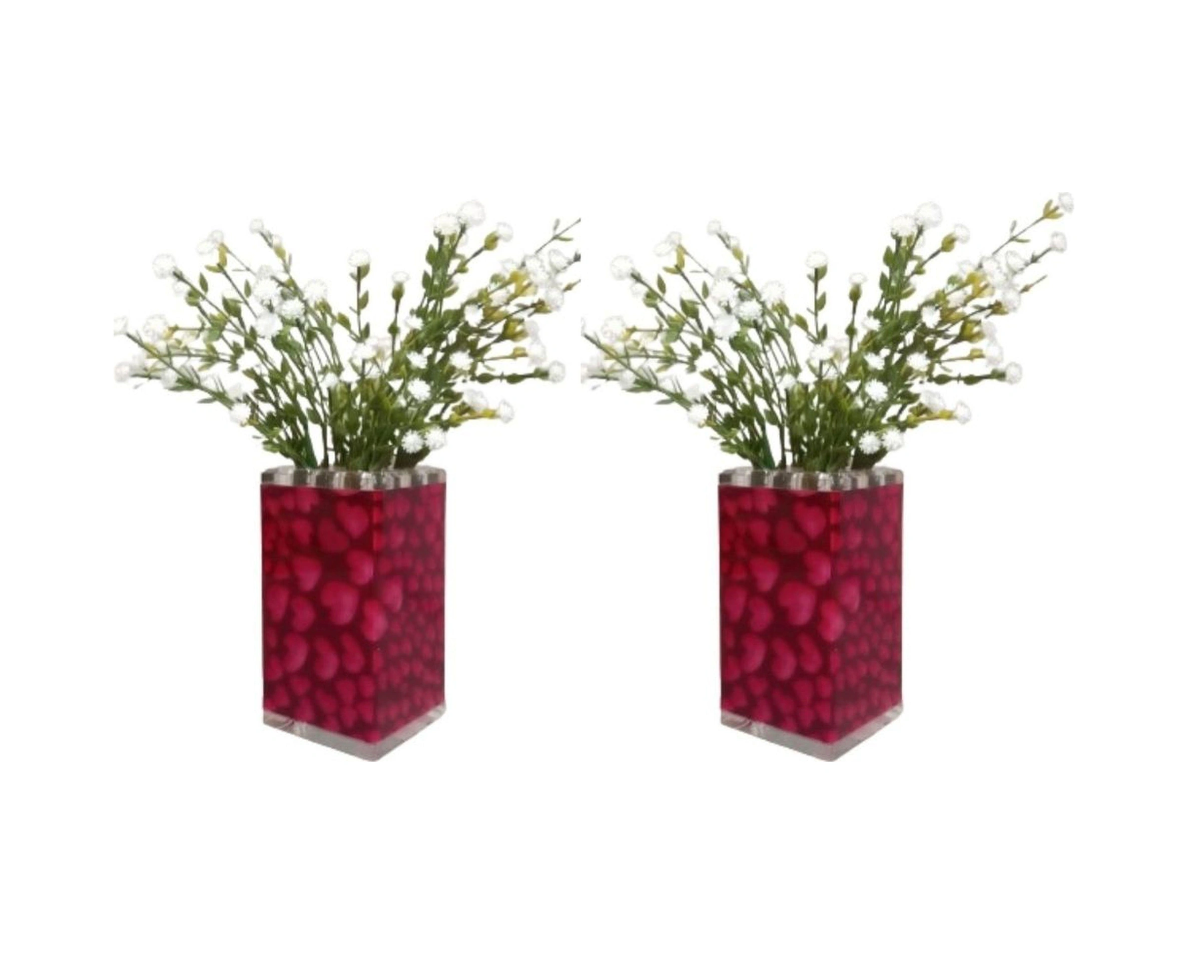 2 Adet Vazo Dahil,vazoda Çiçek,beyaz Yapay Çiçek,vazo Dekoratif Kalpli 7x7x17cm Çok Renkli