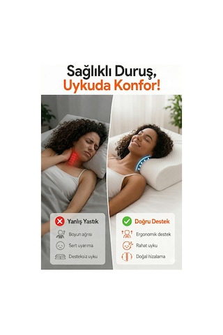Lüks Ortopedik Boyun Destekli Yastık - Visko Ve Uyku Destek Yastığı Beyaz
