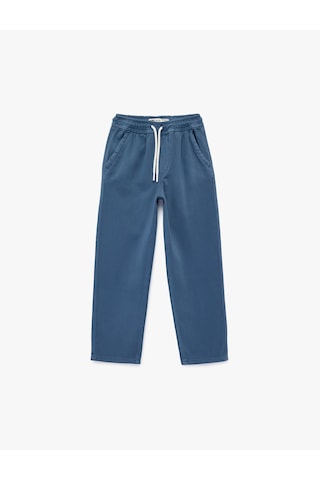 Koton Pamuklu Beli Bağcıklı Cepli Rahat Kesim Denim Pantolon Mavi 6skb40016td Mavi