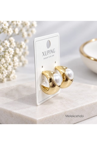 Melekcehobi Kadın Gold Incili Vintage Bombeli Küpe - Xuping Vıp Serisi Altın Kaplama Incili Küpe