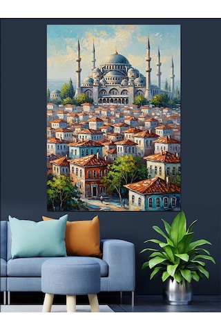 Ahşap Tablo Şehir Silüeti Ve Tarihi İstanbul
