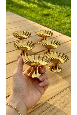 6'lı İsritidye Huni Ayaklı Gold Kahve Yanı Lokumluk, Makaronluk, Şekerlik,sunum,kahve,ikramlık,