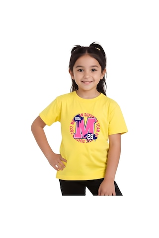 Panios Kids M 28 Baskılı Kız Çocuk Kısa Kollu T-shirt Sarı