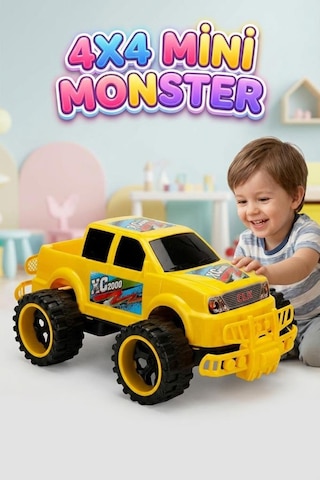 Mini Canavar Kamyon Büyük Tekerlekli Renkli Dev 4x4 Eğlenceli Off-road Oyuncak Arazi Kamyonu Sarı