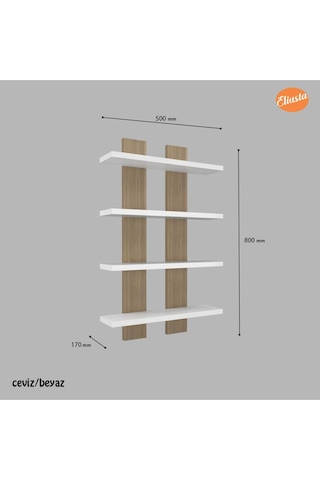 4 Raflı Duvar Unitesi Ofis 4 Lu Kitaplık Salon Duvar Rafı Ceviz - Beyaz