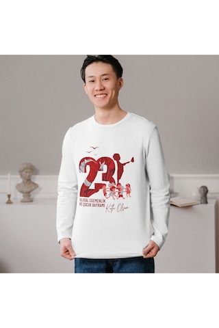 Alpşan Ticaret 23 Nisan Tişört 23 Nisan T-shirt Beyaz Çocuk Yetişkin Tişört Unisex T-shirt Çocuk Bayramı 14 Beyaz