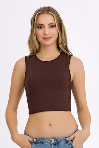 Fanilam İlke Kadın Elestan Kolsuz Crop -pamuklu Şık Ve Rahat Yarım Atlet Body 2 Adet Kahverengi