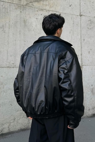 Oversize Vintage Erkek Siyah Deri Ceket Siyah