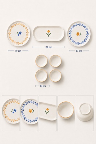 10 Parça 4 Kişilik Vivia Stoneware Kahvaltı Takımı - Özel Desenli Kahvaltılık Servis Sunum Seti Çok Renkli
