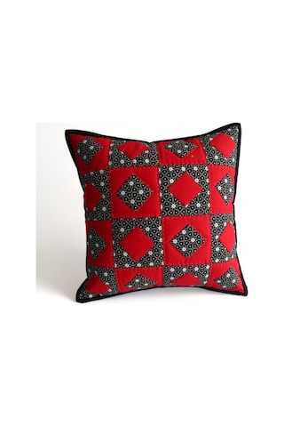 Patchwork El Yapımı Yastık Kırmızı Siyah Kırmızı