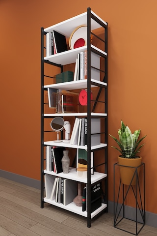 Modern 6 Raflı Metal Kitaplık Üçlü Ayrılabilir Modül Dekoratif Çok Amaçlı Kitaplık Metalk01 Karına