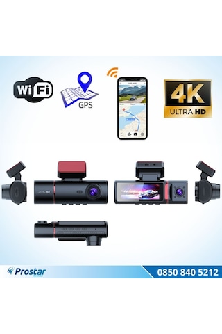 4k Ultra Hd 2 Kameralı Ön Ve İç Wifi Gps G-sensör Park Modu Dashcam Kamera