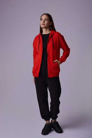 Defys Defy S Kadın Oversize Kapüşonlu Fermuarlı Cepli Sweatshirt Kırmızı - 527346818 Kırmızı