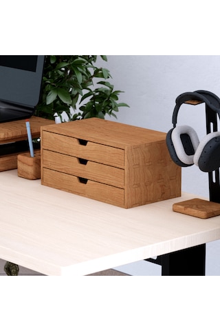 Desna Üç Katlı Üç Çekmeceli Dolap - Kiraz 34 Cm Uzunluk X 19 Cm Derinlik X 15.8 Cm Woodsaka Doğal Ahşap