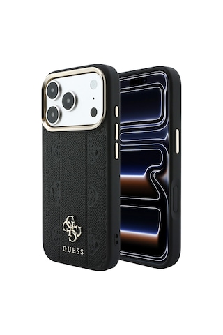 Apple iPhone Uyumlu 18 Pro Kılıf Guess Lisanslı M-safe Özellikli Şeritli Peony 4g Ve Yazı Logolu Kapak Siyah