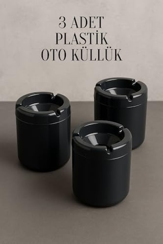 3 Adet Xl Koku Yapmaz Dumansız Siyah Plastik Küllük Oto Kül Tablası Araç İçi Kül Tabağı