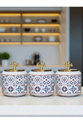 Kahve Köşesi - 1.4 L Ceramic Desenli Baharatlık Gold Kahverengi
