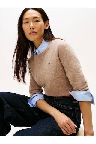 Tommy Hilfiger Wool Cash C-nk Ls Sweater Kadın Bej Kazak - Ww0ww47470 Bej
