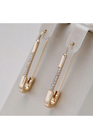 Wezone Altın Kaplama Tıbbi Alaşım Kübik Zirkonyalı Bayan Küpe - İğne Desenli, Suya Dayanıklı, French Kilitli, 3.3 Cm Gold