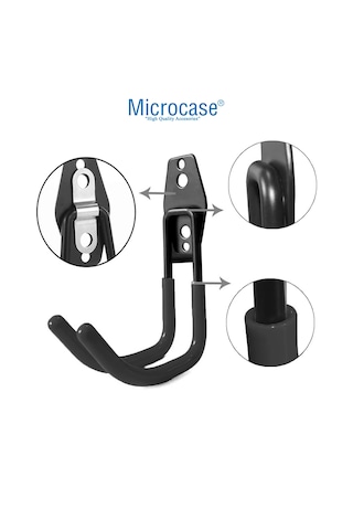 Microcase Çok Amaçlı J Tipi Pvc Kaplamalı Kaymaz Metal Askılık Ağır Yük Askısı Depo Garaj Bahçe 3 Adet - Al5874 Siyah
