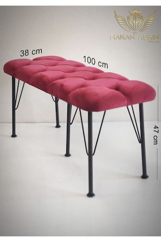 By Hakan Aşkın Metal Ayaklı Babyface Puf & Bench Bordo Baby Face Kumaş Bordo