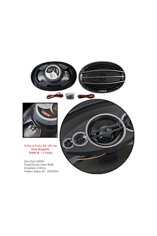 Carub Oto Hoparlör Seti 16x24cm 6x9 İnç 1000W 5 Yollu Oval Otomobil Ses Sistemi 2li Takım BR2749923