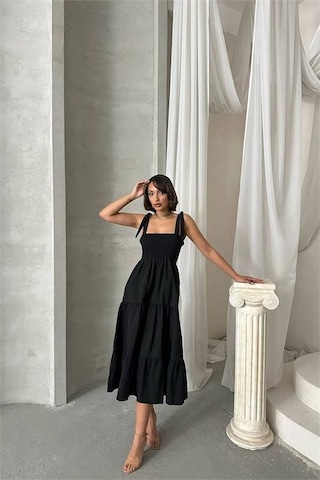 Neşeli Butik Kadın Askılı Poplin Kumaş Yazlık Elbise Nbg091 Siyah