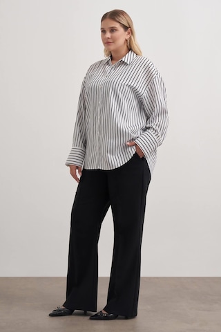 Parıltılı İplikli Çizgili Gömlek-3360 Beyaz