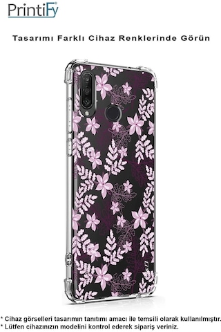 Vivo Y16 Uyumlu Köşe Korumalı Floral Pudra Tasarımlı Şeffaf Silikon Kılıf