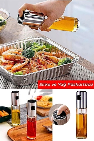 Sprey Yağdanlık Ve Sirkelik Şişesi 100 Ml. Airfryer İçin Sprey Yağ Püskürtücü Şeffaf