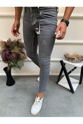 Onezero Erkek Gri Skinnyfit Likralı Jean Kot Pantolon Gri
