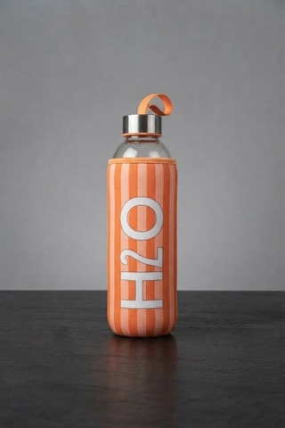 H2o Desenlı Kılıflı 750 Ml Cam Matara Çızgı Turuncu