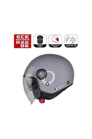 Fr612 Gri Motosiklet Kaskı Güneş Vizörlü Yarım Açık Motorcu Kask
