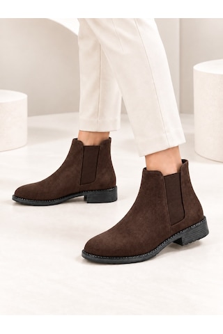 Dabab Shoes Maral Kadın Acı Kahve Süet Yuvarlak Burun Lastik Detaylı 3 Cm Topuklu Kaymaz Taban Chelsea Bot Bootie Kahverengi