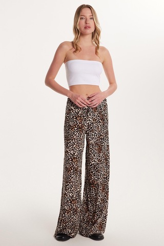 Tudors Kadın Slim Fit Dar Kesim Beli Lastikli Bağlamalı Leopar Desenli Pantolon-34301 Kahve - Taş