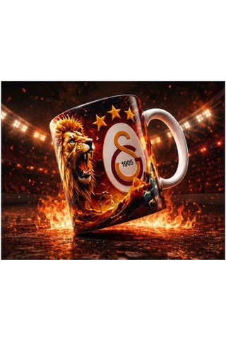 Galatasaray Aslan Tasarımlı Seramik Kupa Bardak Taraftara Özel Hediyelik Kupa Beyaz