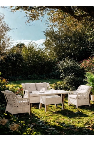 Omit Pazar Sakarya 4 Kişilik Gri Örgü Rattan Oturma Grubu Minderli & 80x120cm Masa Takımı