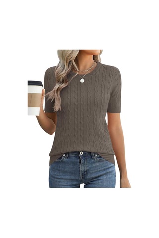 Youknitwear You Kathy %100 Pamuk Kadın Triko Kazak 7125 Kahverengi