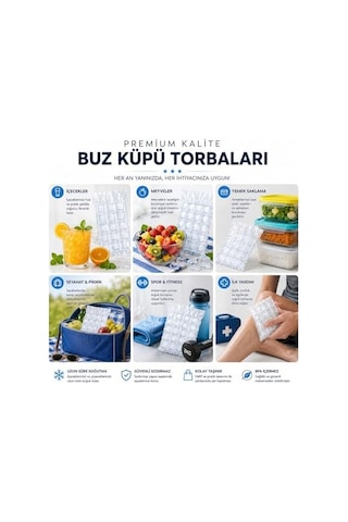 Buz Küpü Torbası - Pratik Doldurulabilir Buz Yapma Poşeti Sızdırmaz Tek Kullanımlık Buz Küpleri Soğuk Kompres İçecek Soğutma Hızlı Ve Hijyenik Çözüm Ev Piknik Kamp Parti Plaj Ofis 20