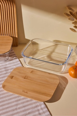 Perotti Locky Bamboo 4 Lü Cam Saklama Kabı 1500+1050+640+370 Ml Bambu - Şeffaf