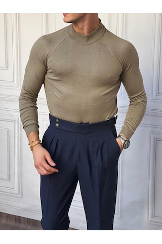 Modefendi Slimfit Kalıp Pamuklu Triko Yarım Balıkçı Triko Kazak Vizon