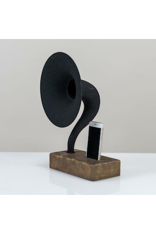 Akustik Gramofon Eskitme Gold Ahşap Gövde / Siyah Metal Başlık