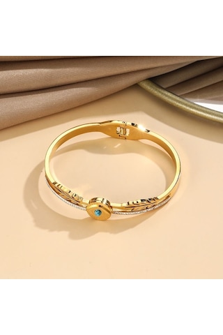 Chavin Gold Göz Çelik Taşlı Bayan Kelepçe Bileklik Eu12sr